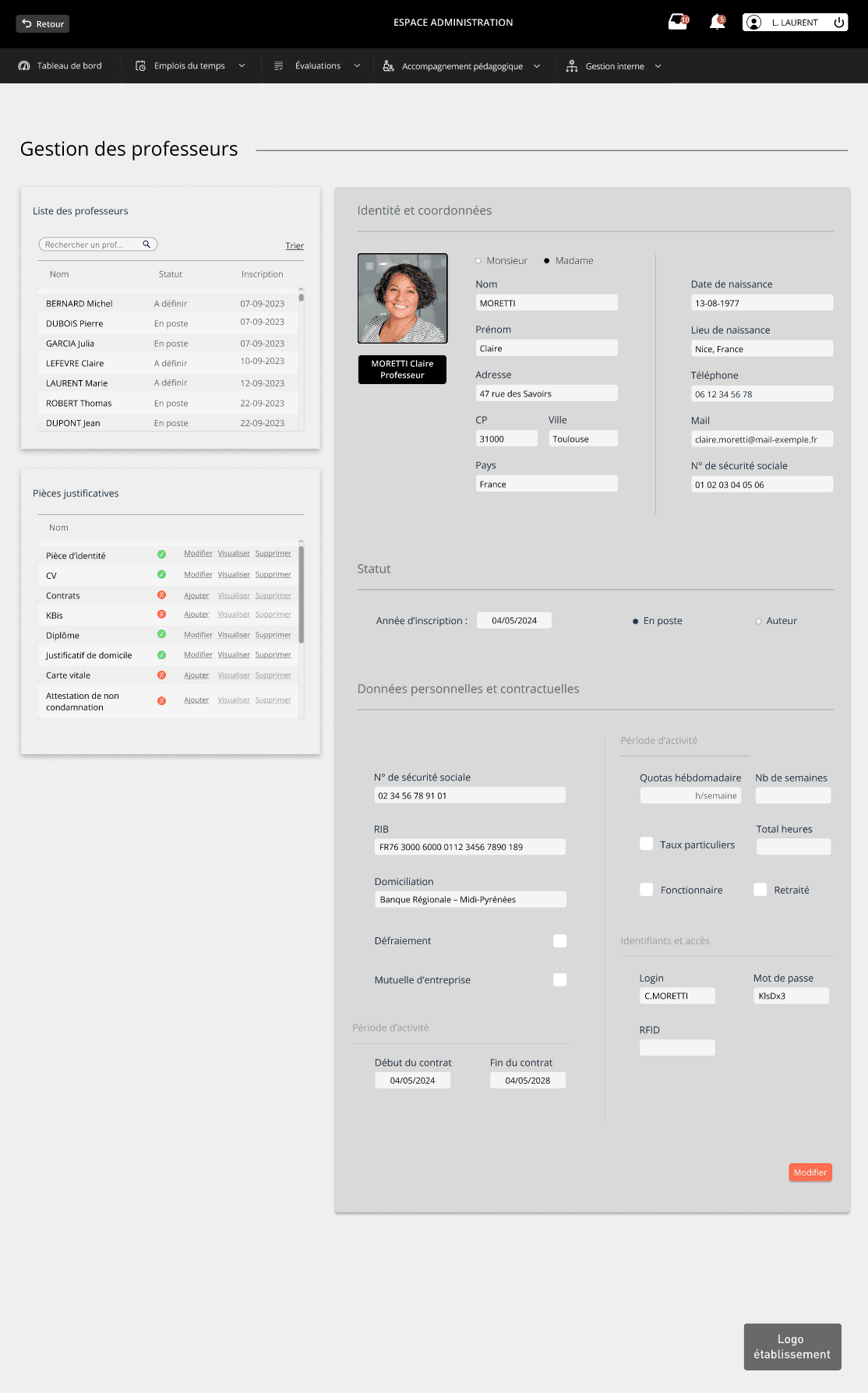 Interface de gestion des intervenants