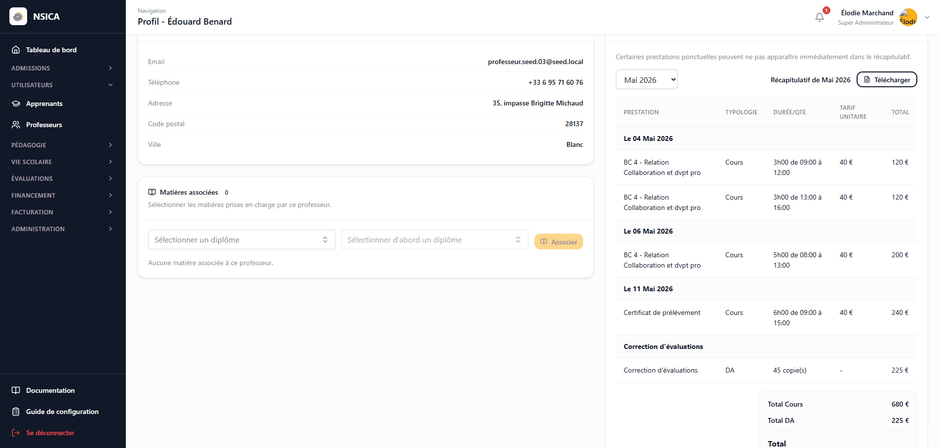 Gestion des intervenants dans NSica