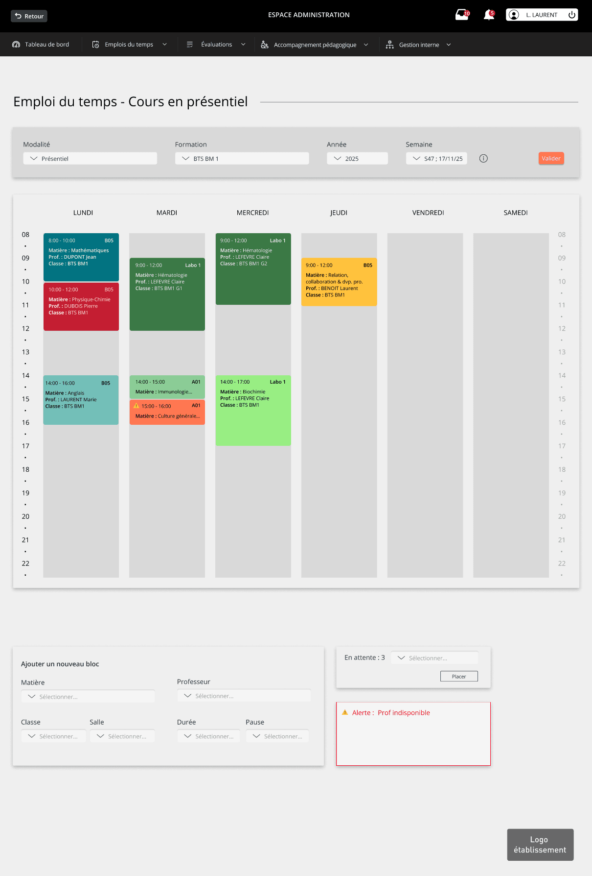 Aperçu de l'emploi du temps