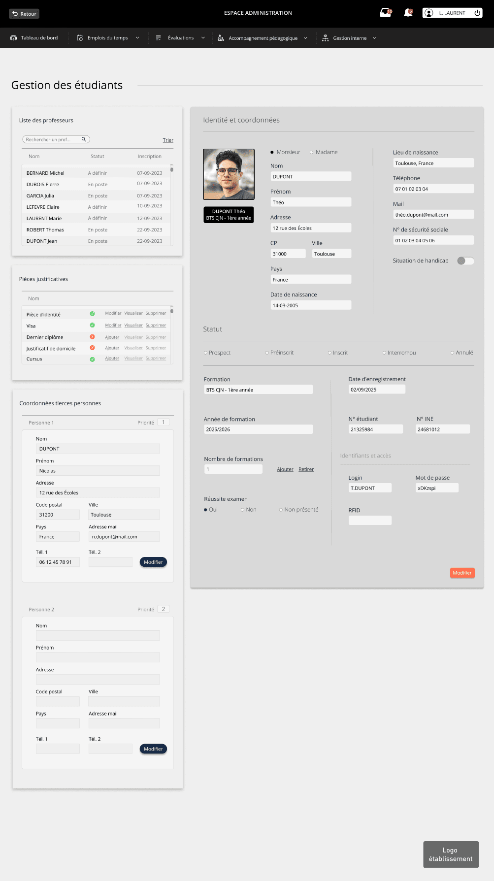 Aperçu de l'espace gestion des apprenants